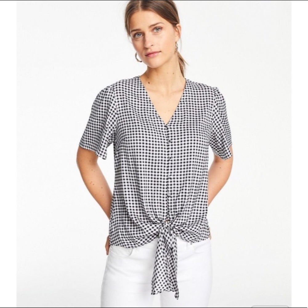 Ann Taylor Gingham Front-Tie Top